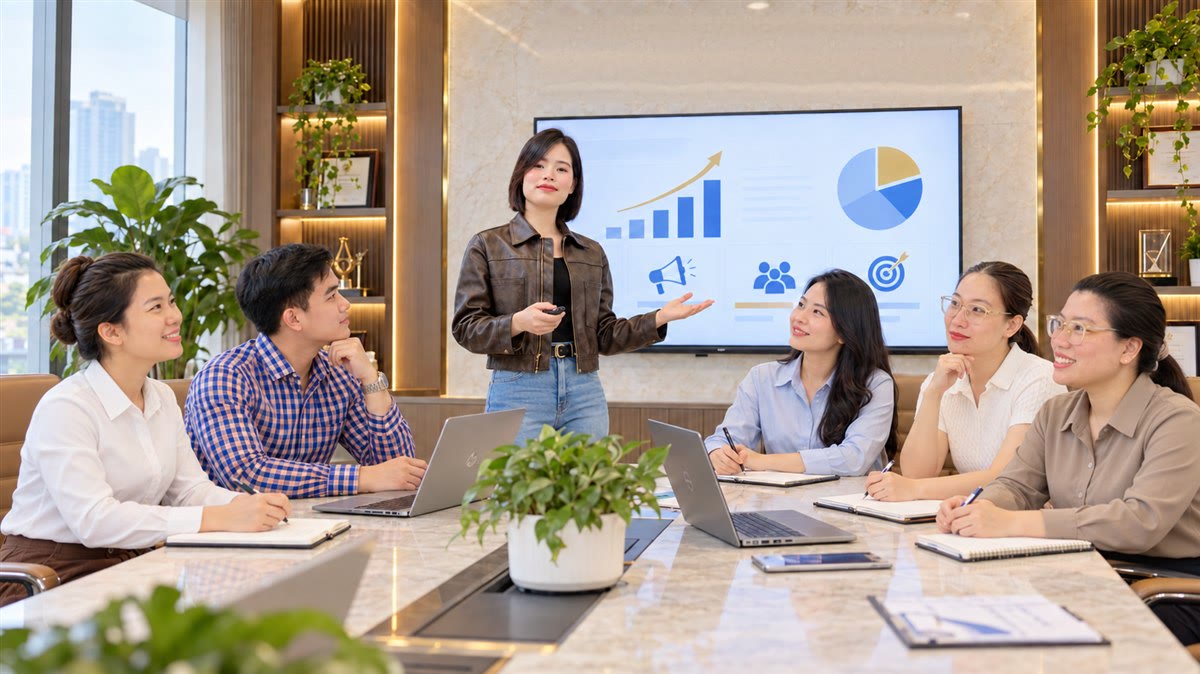 Buổi họp chiến lược marketing tại văn phòng Premier Human